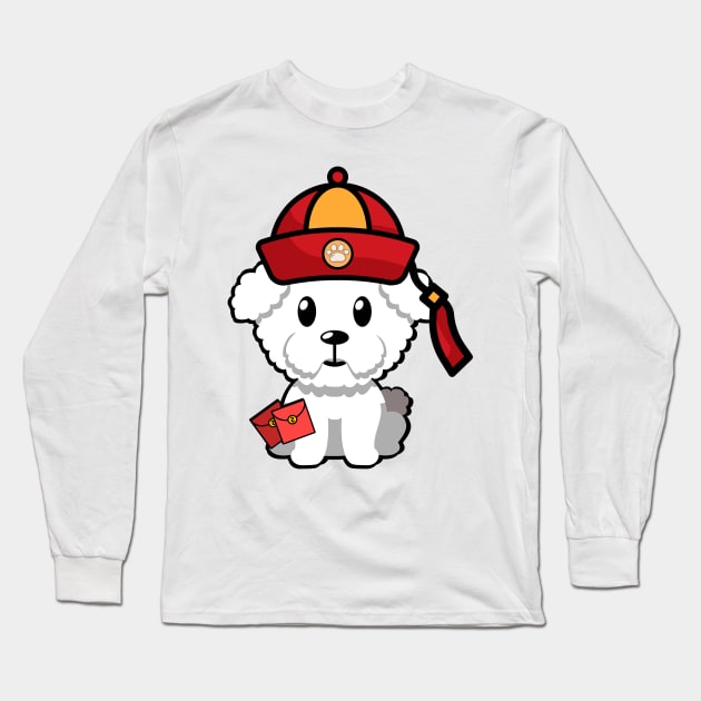 Funny furry dog celebrates lunar new year Long Sleeve T-Shirt by Pet Station